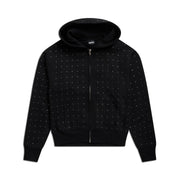RHINESTONE LETTER ZIP HOODIE BLACK