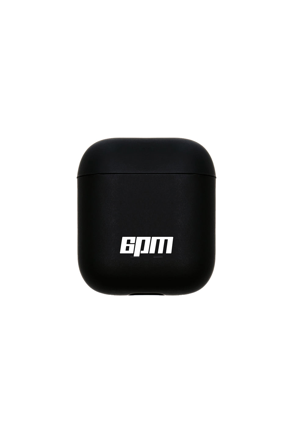The AIRPODS CASE BLACK by 6PM features bold white branding on the front and is displayed against a plain white background—an essential accessory for your Airpods.